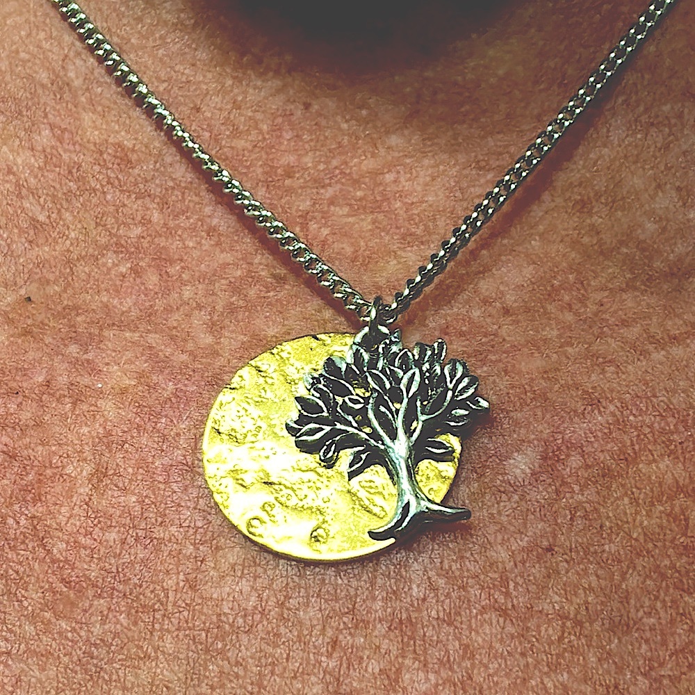 🔥SALE🔥NWT 18" Sterling Tree of Life on Bronze Disc Necklace Two Tone USA Made - Picture 4 of 5
